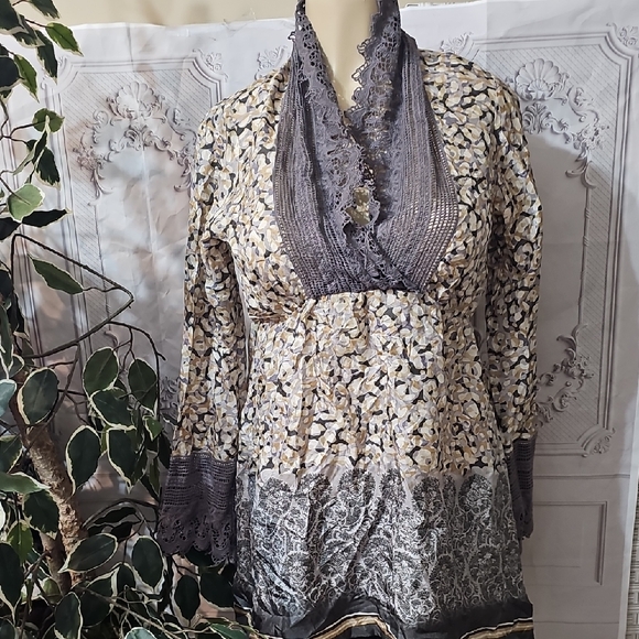 Johnny Was Tops - Johnny Was 100%Silk Lace Trimmed Elastic Waist Tunic/Dress